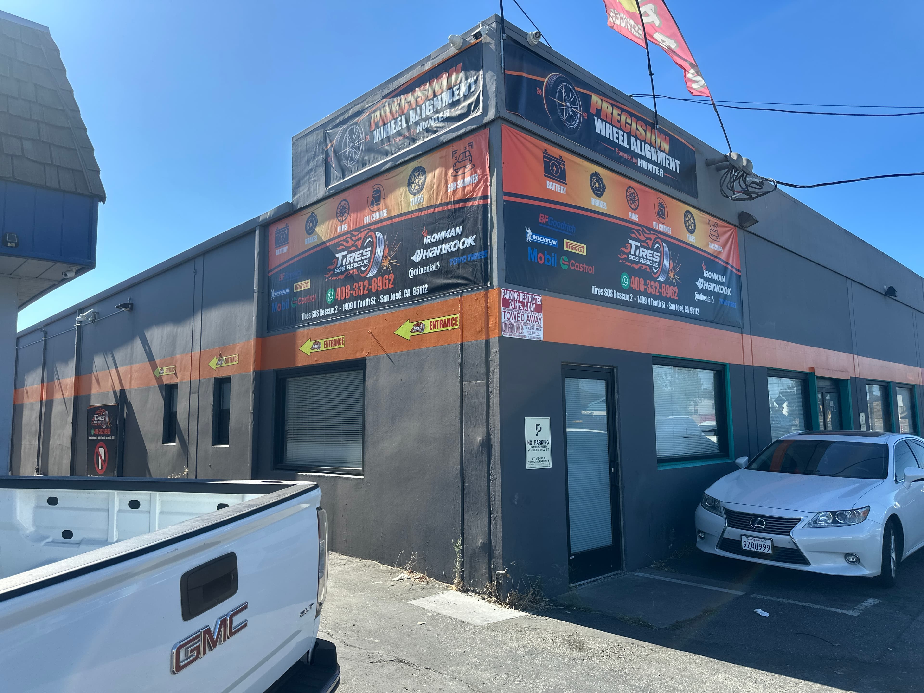 Tires SOS Rescue storefront from the side